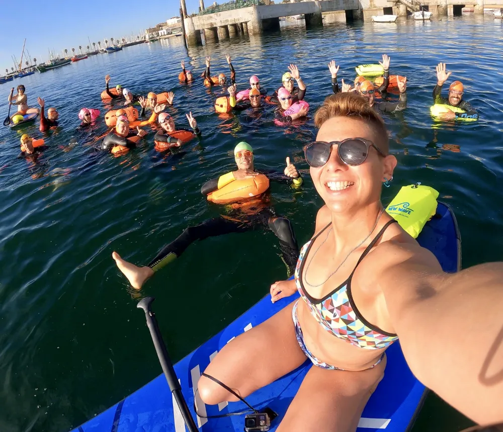 selfie group in the sea