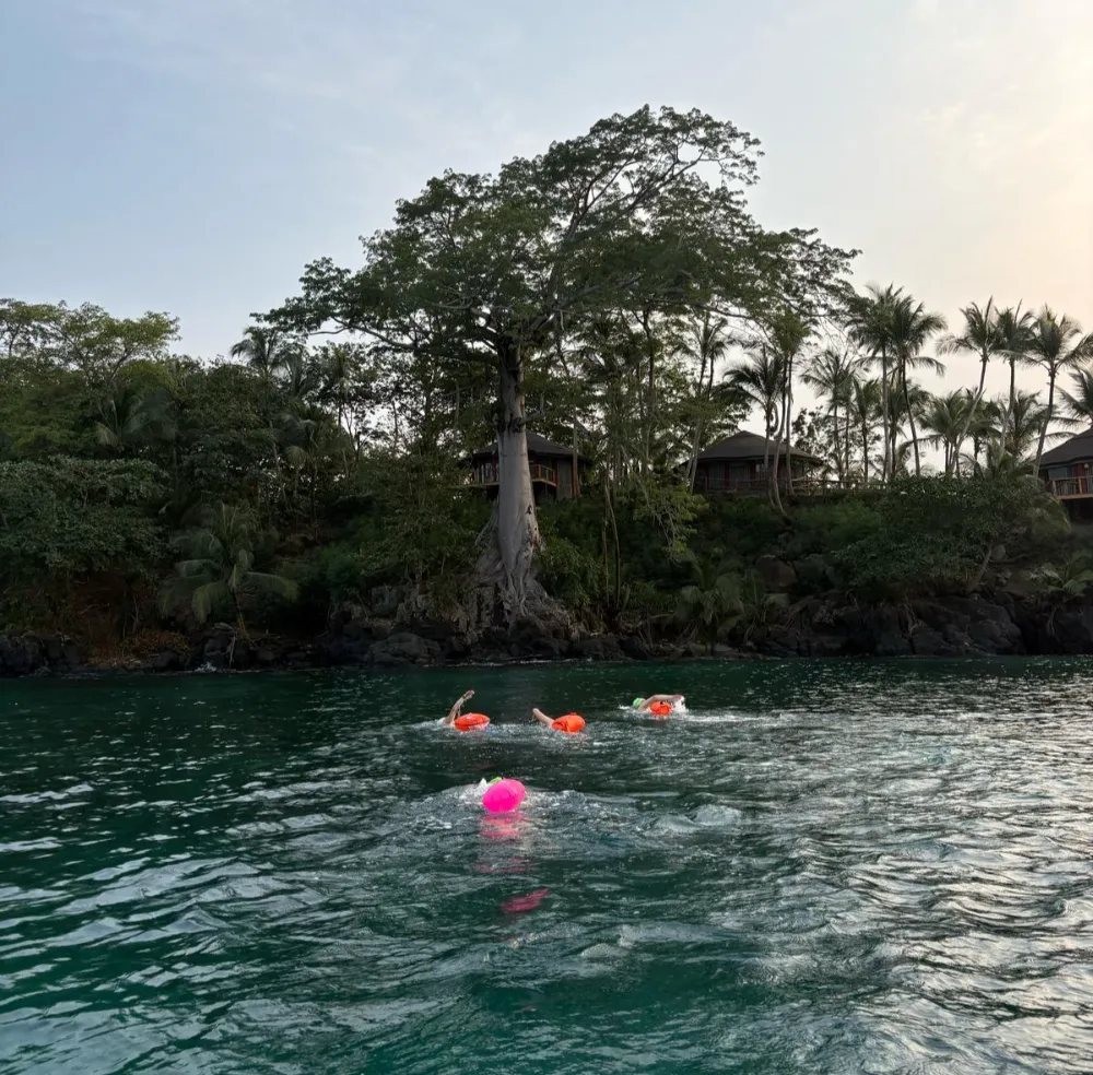 people swimming on river