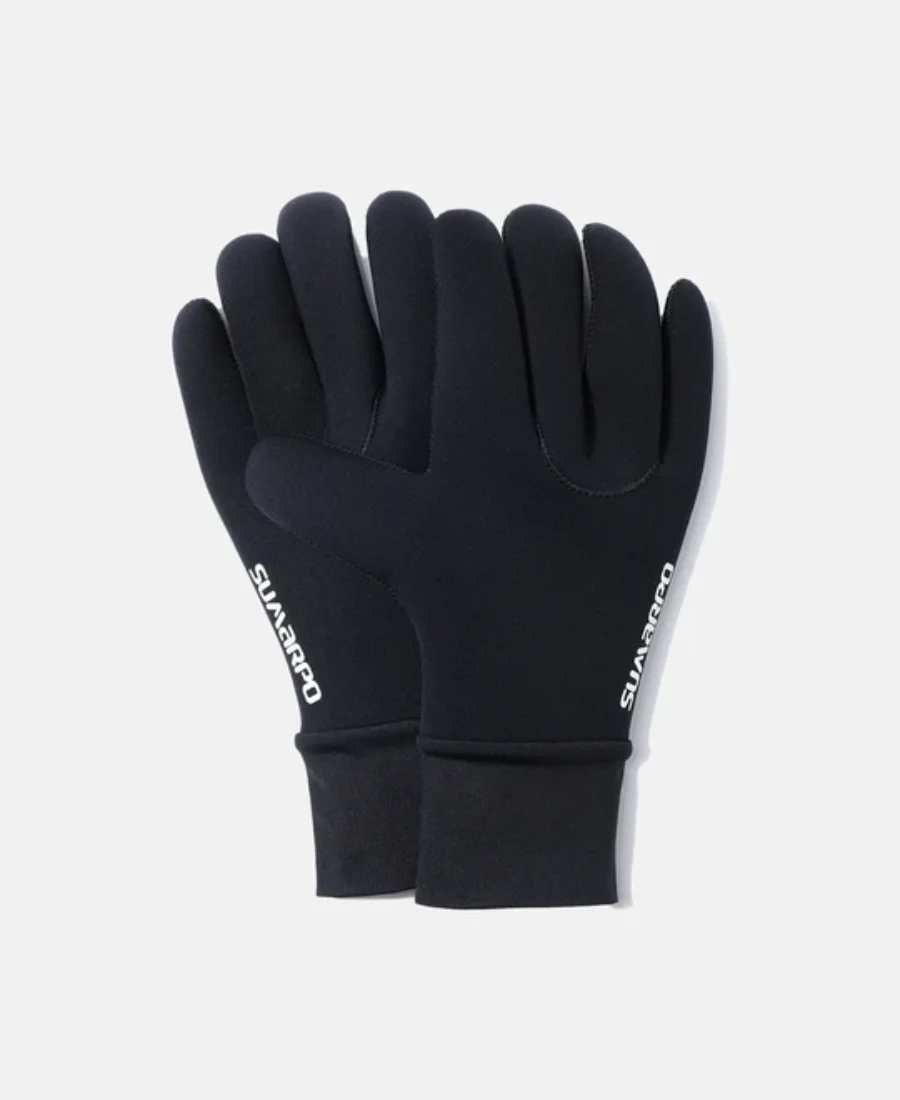 Front and back view of 2mm neoprene swim gloves showing textured palms for grip and flexible design