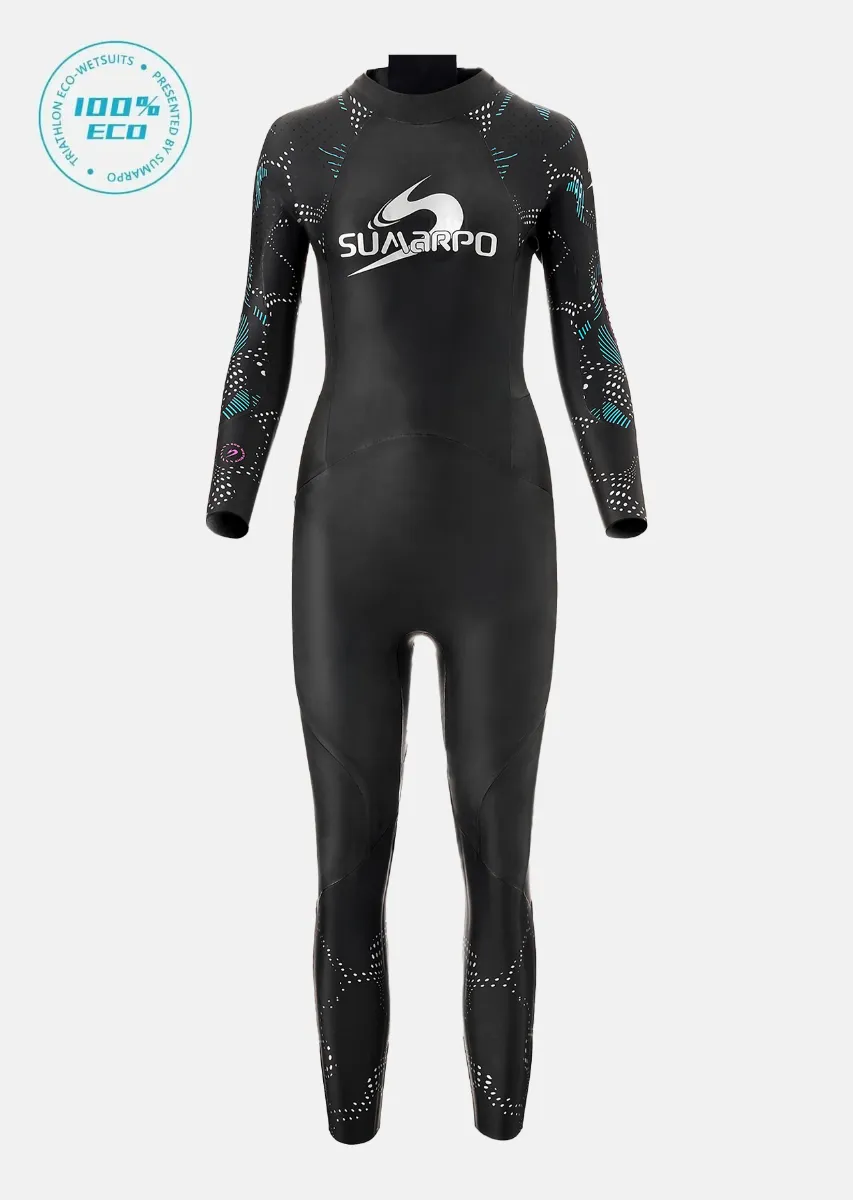 Front view of SUMARPO Aspire Pro wetsuit showing full-body fit, sleek design, and high-performance features.