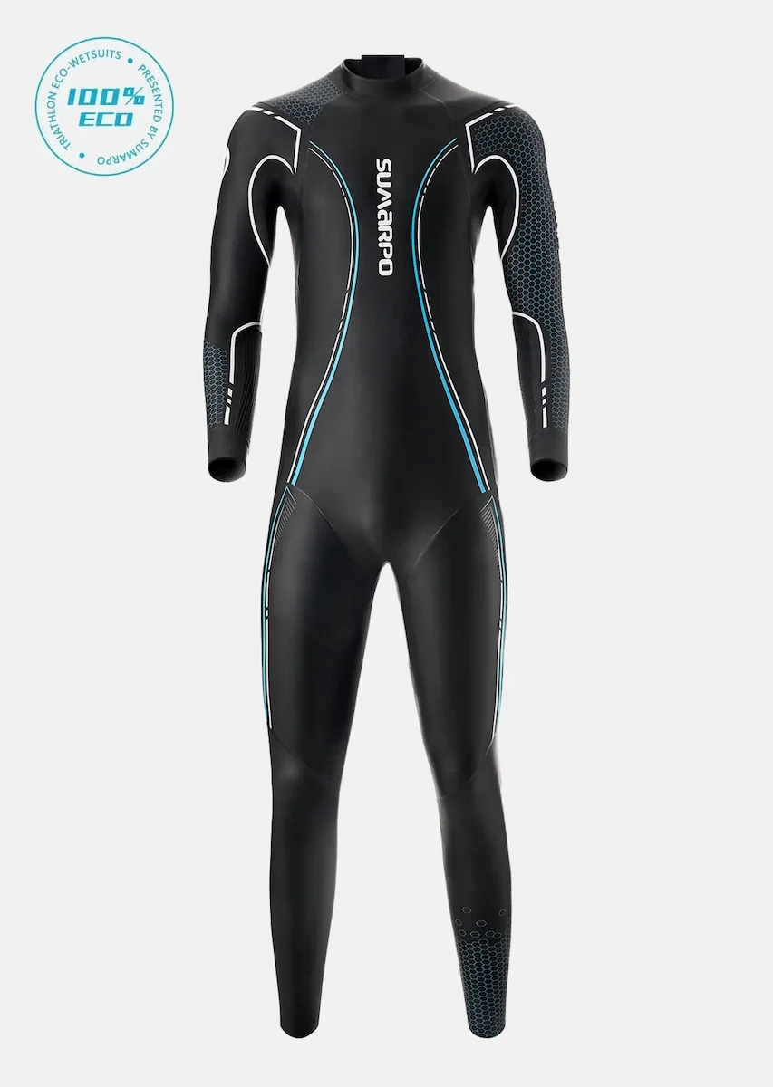 Front view of SUMARPO Race wetsuit showing full-body fit, sleek design, and high-performance features.
