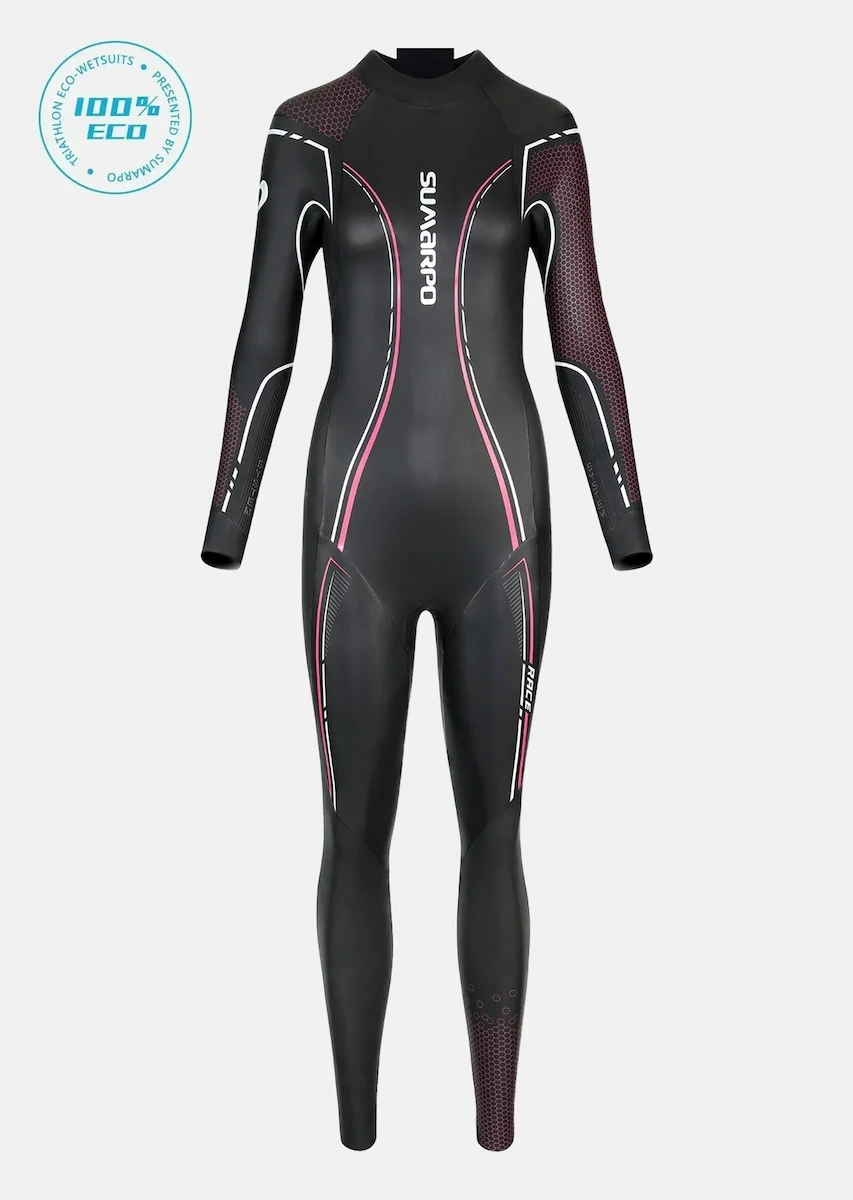 Front view of SUMARPO Race wetsuit showing full-body fit, sleek design, and high-performance features