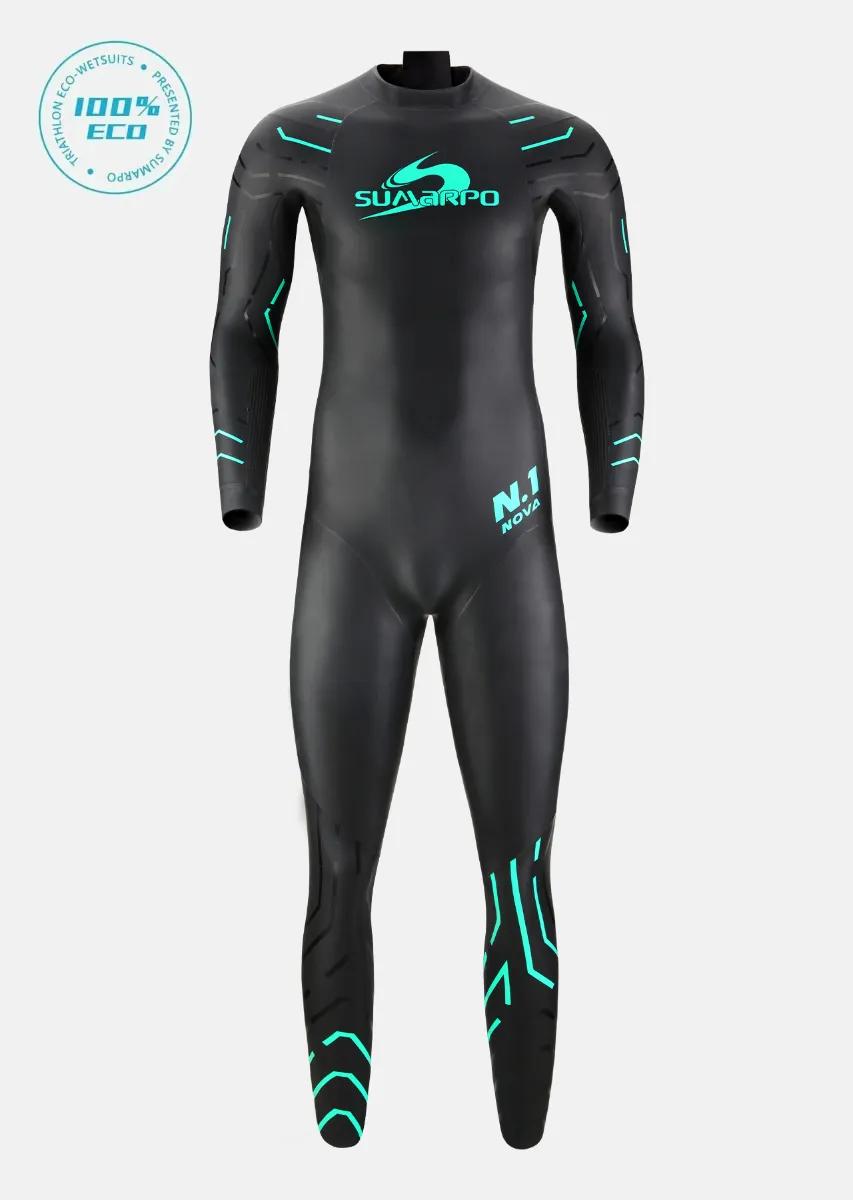 Front view of the NOVA SUMARPO wetsuit showing full-body coverage and sleek hydrodynamic design