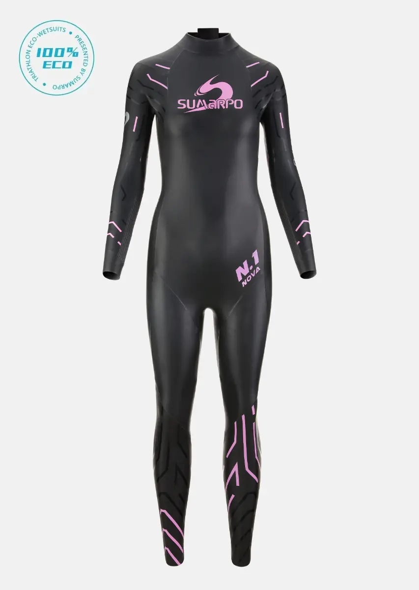 Front view of the NOVA SUMARPO wetsuit showing full-body coverage and sleek hydrodynamic design