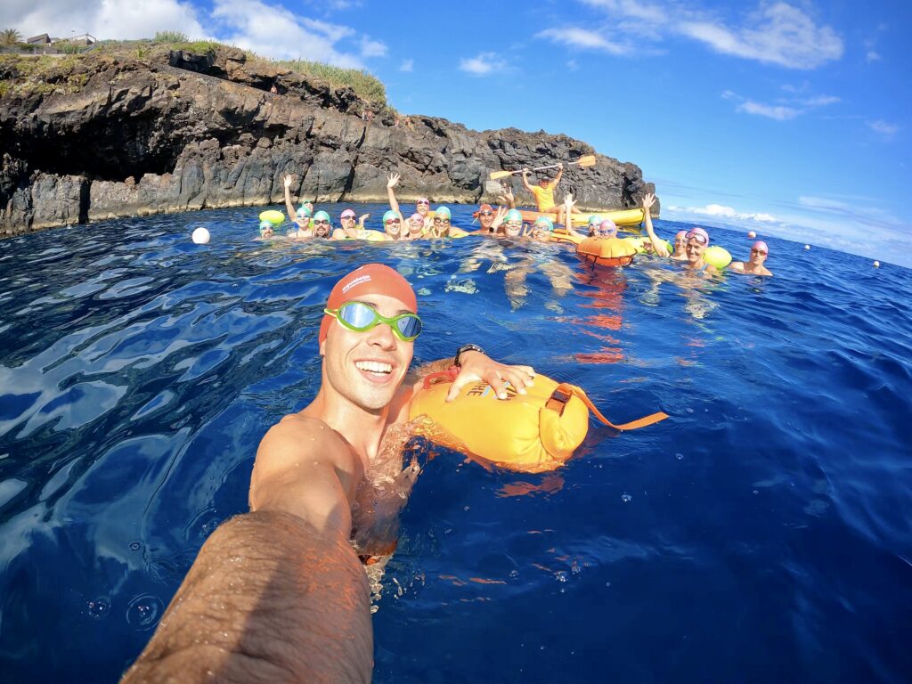 group of swimmers in the ocean